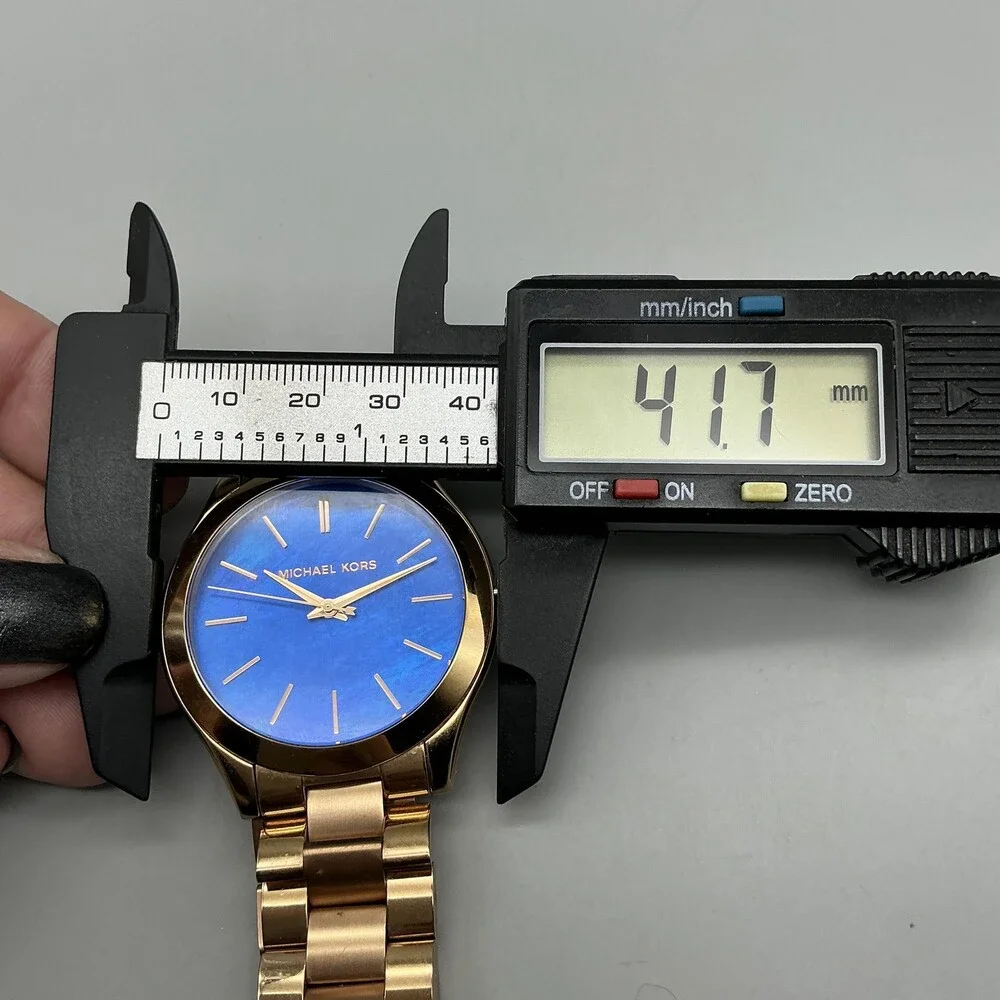 Michael Kors Womens Watch 42mm Blue Dial Gold Tone MK-3494 New Battery 6.5